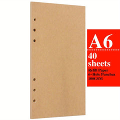40 Sheets A6 Filler Paper Kraft Blank Loose Leaf Paper 6 Hole Punched