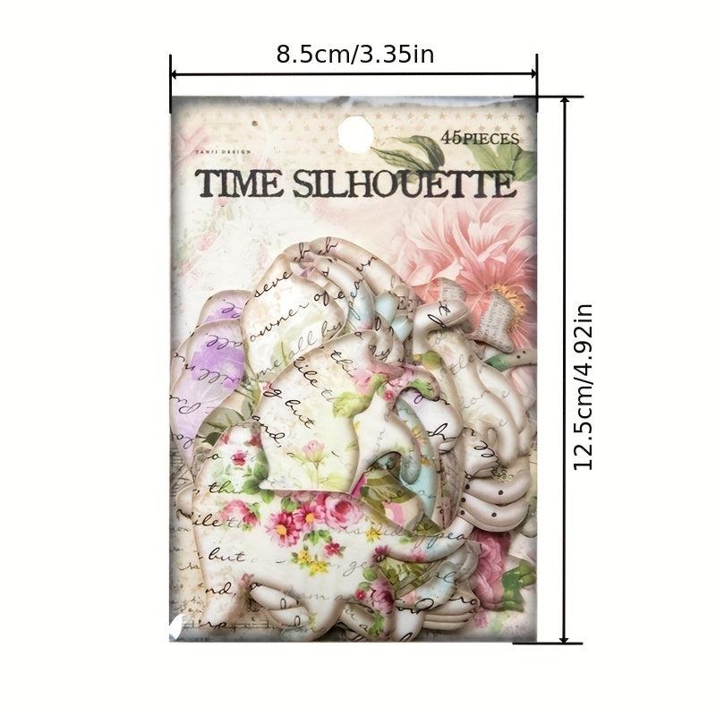 45pcs Retro Time Silhouette Series Diary Decoration Collage Message Note