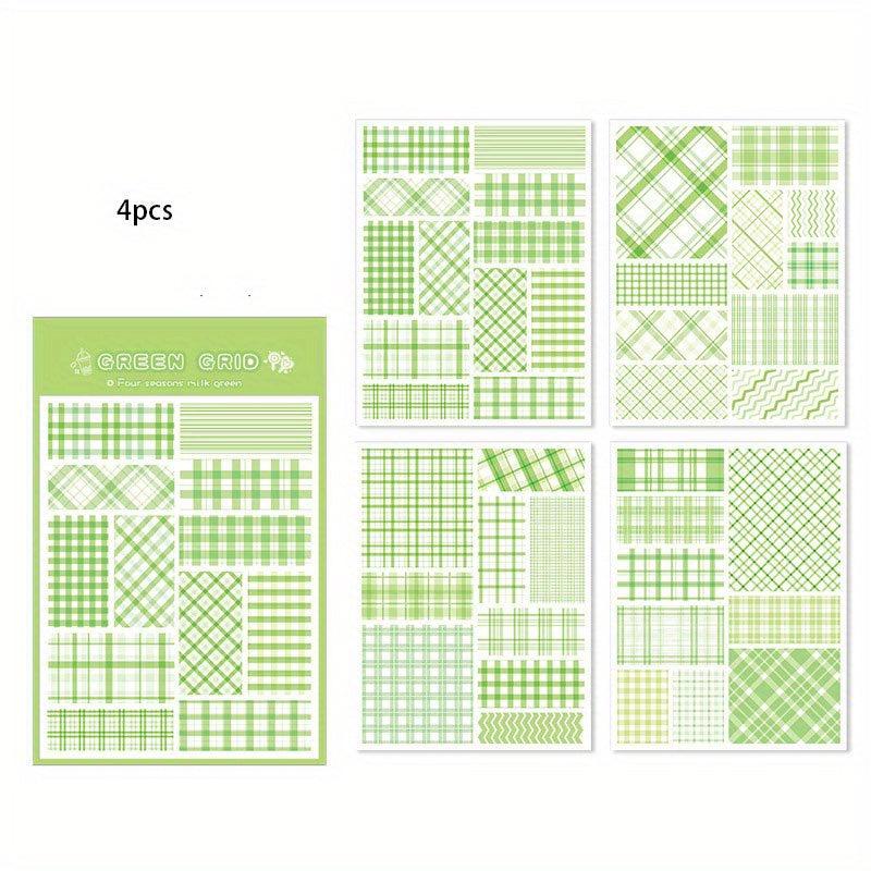 4pcs Grid Journal Diary Stickers Basic Frame Landscape Painting Books Computer