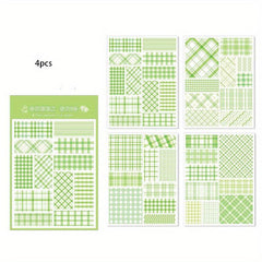 4pcs Grid Journal Diary Stickers Basic Frame Landscape Painting Books Computer