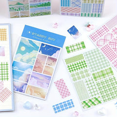 4pcs Grid Journal Diary Stickers Basic Frame Landscape Painting Books Computer