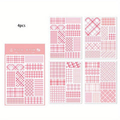 4pcs Grid Journal Diary Stickers Basic Frame Landscape Painting Books Computer