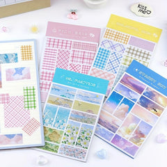 4pcs Grid Journal Diary Stickers Basic Frame Landscape Painting Books Computer