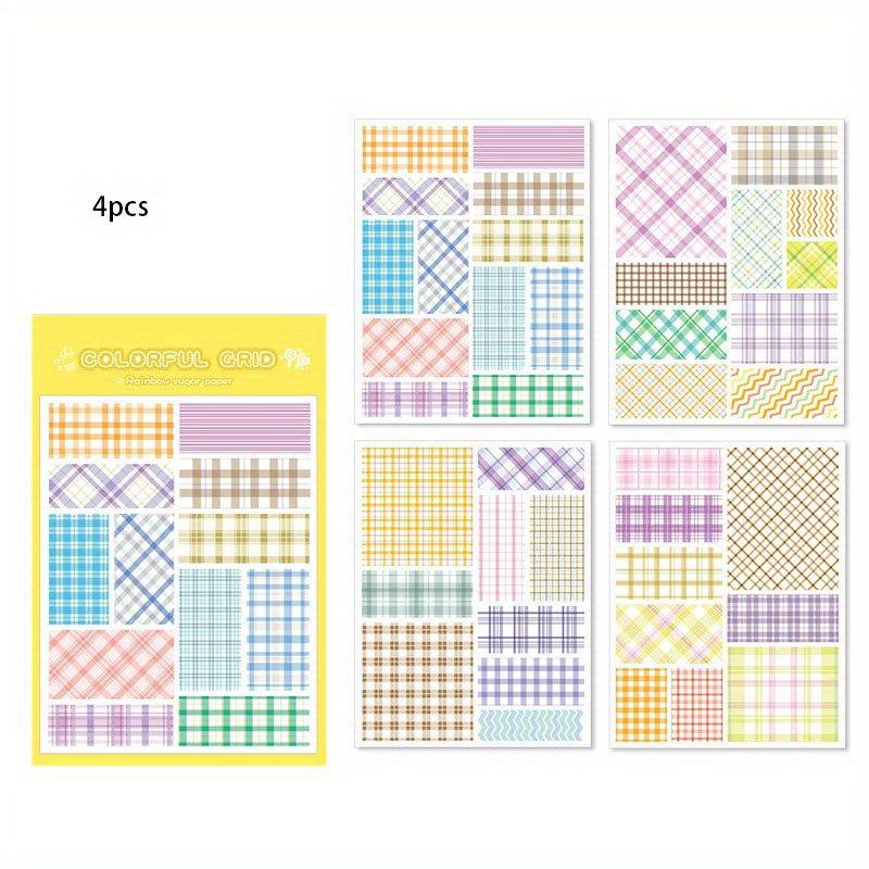 4pcs Grid Journal Diary Stickers Basic Frame Landscape Painting Books Computer