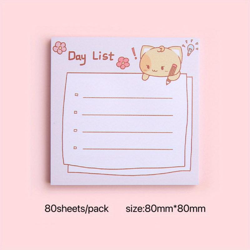 Cartoon Cat Sticky Notes 80 pcs 3.14-inch for Office Home School