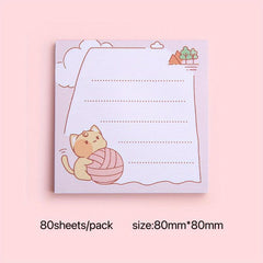 Cartoon Cat Sticky Notes 80 pcs 3.14-inch for Office Home School