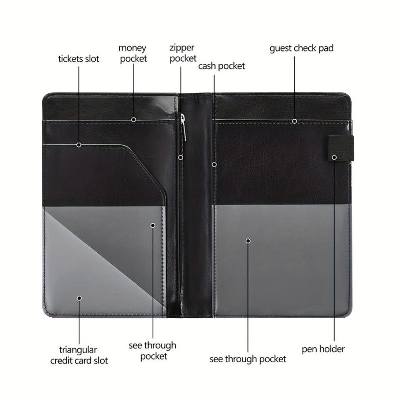 Leather Server Book Waitress Wallet Zipper Pocket-Fits Server Apron