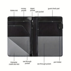 Leather Server Book Waitress Wallet Zipper Pocket-Fits Server Apron