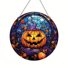 Halloween Acrylic Horror Pumpkin Smiley Stained Window Glass Hanging