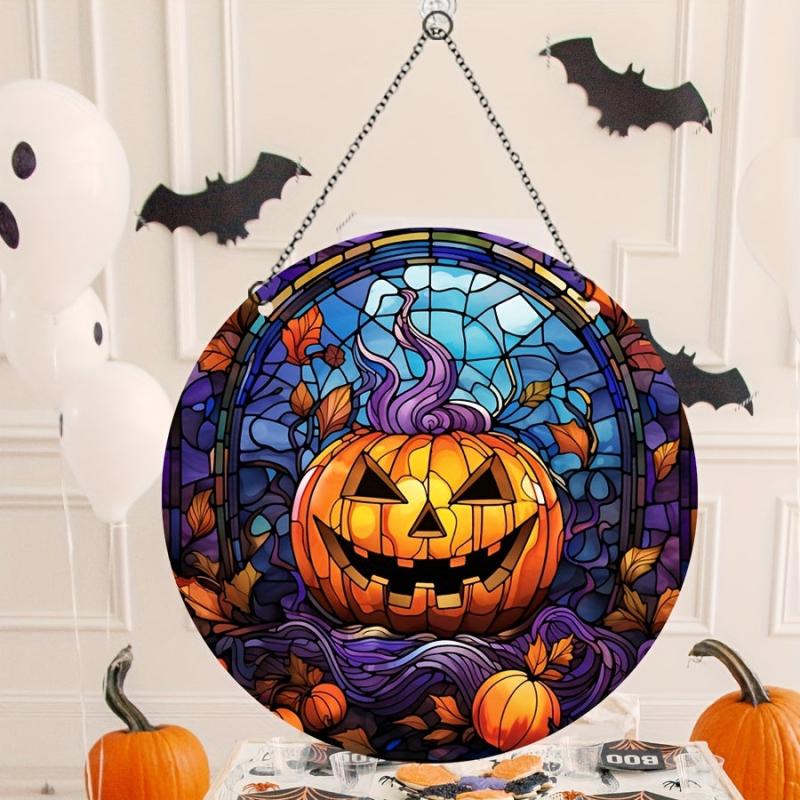 Halloween Acrylic Horror Pumpkin Smiley Stained Window Glass Hanging
