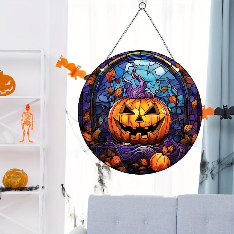Halloween Acrylic Horror Pumpkin Smiley Stained Window Glass Hanging