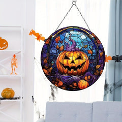 Halloween Acrylic Horror Pumpkin Smiley Stained Window Glass Hanging