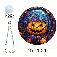 Halloween Acrylic Horror Pumpkin Smiley Stained Window Glass Hanging