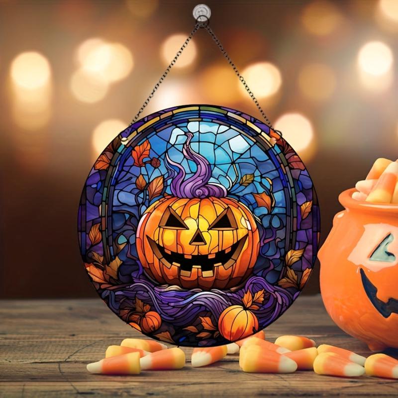 Halloween Acrylic Horror Pumpkin Smiley Stained Window Glass Hanging