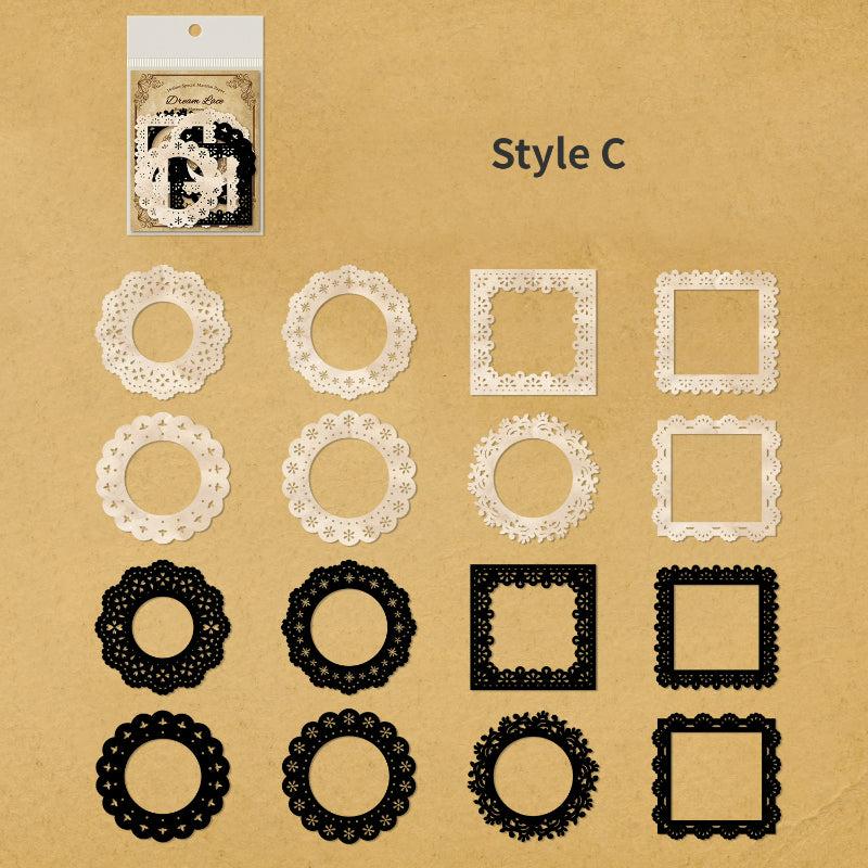 16pcs Hollow Lace Paper Border Museum Series for Retro Handbook Collage