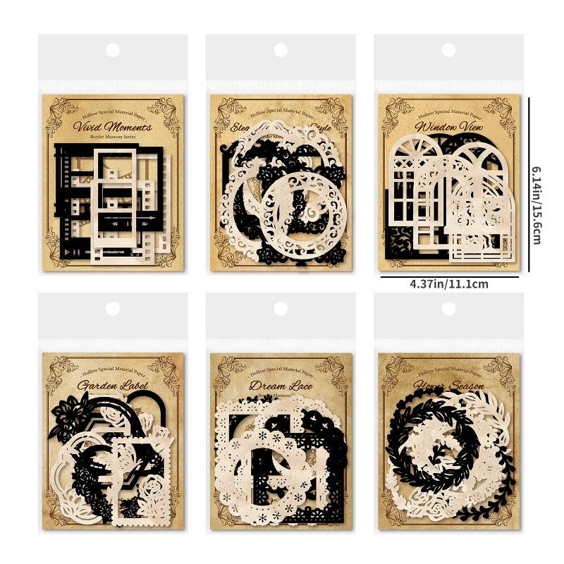 16pcs Hollow Lace Paper Border Museum Series for Retro Handbook Collage