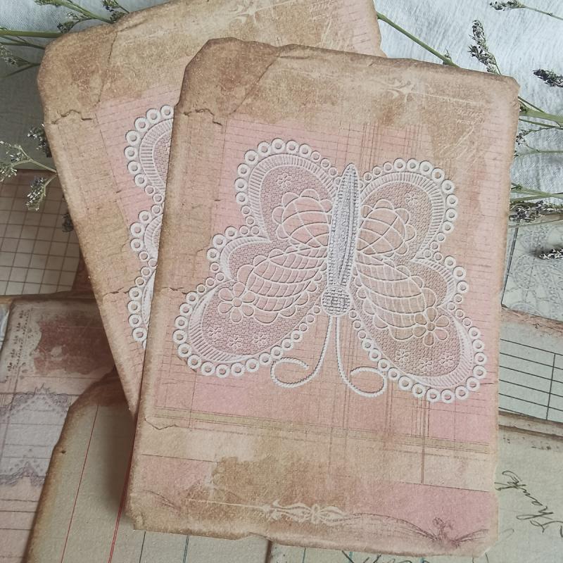 50pcs Grid Retro Butterfly Diary Decoration Yellowing Paper