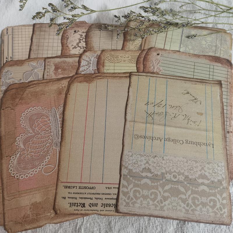 50pcs Grid Retro Butterfly Diary Decoration Yellowing Paper
