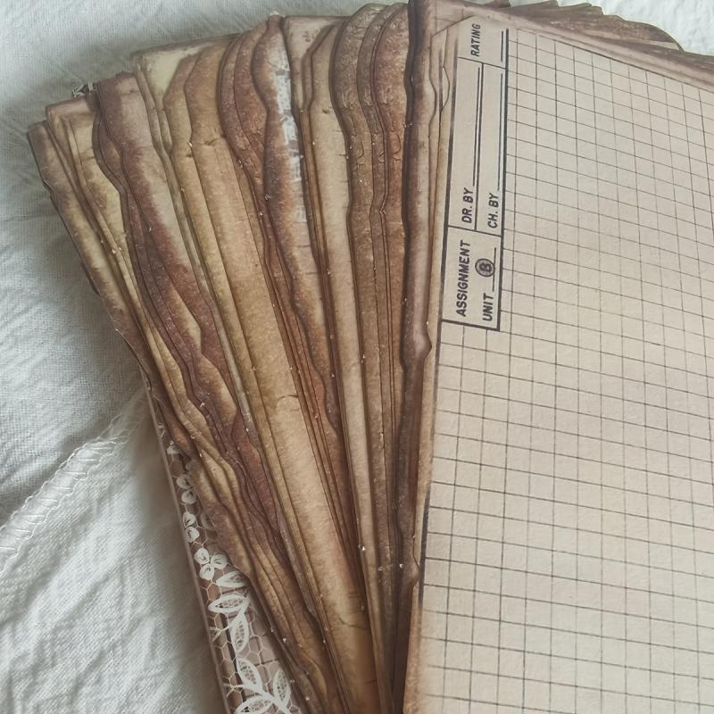 50pcs Grid Retro Butterfly Diary Decoration Yellowing Paper