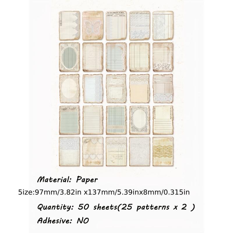 50pcs Grid Retro Butterfly Diary Decoration Yellowing Paper
