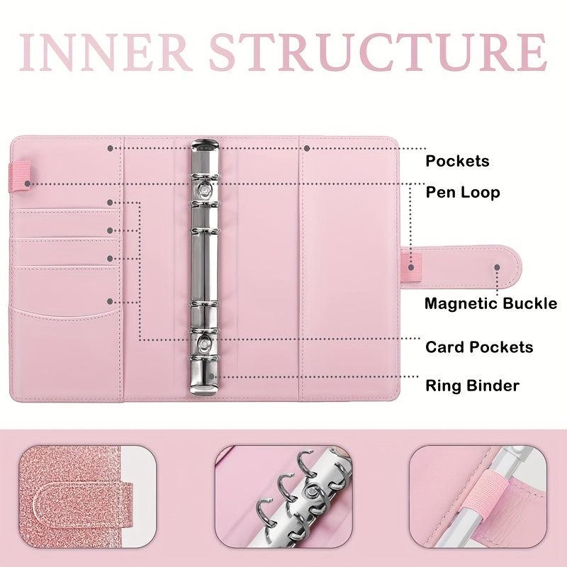 Purple Pink Macaron Notebook Leather PU Binder Cash Budget Journal Diary
