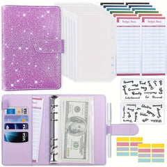 Purple Pink Macaron Notebook Leather PU Binder Cash Budget Journal Diary