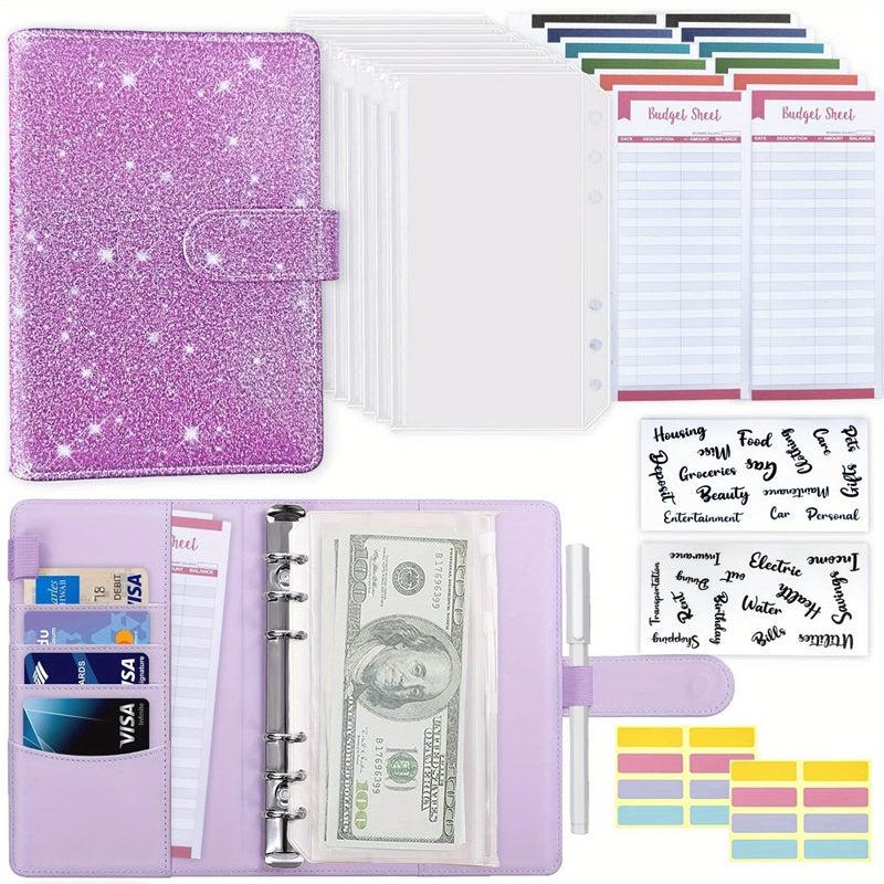 Purple Pink Macaron Notebook Leather PU Binder Cash Budget Journal Diary