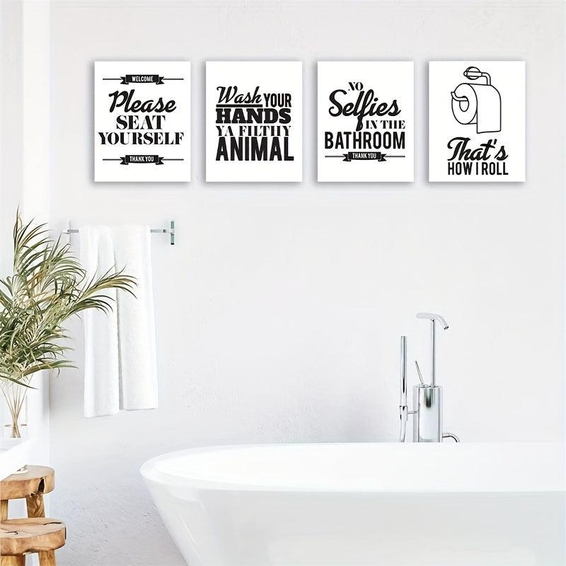 Funny Bathroom Wall Art Set Of 4 Unframed - Bathroom Signs Decor