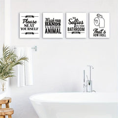 Funny Bathroom Wall Art Set Of 4 Unframed - Bathroom Signs Decor