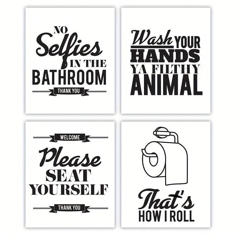 Funny Bathroom Wall Art Set Of 4 Unframed - Bathroom Signs Decor