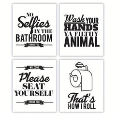 Funny Bathroom Wall Art Set Of 4 Unframed - Bathroom Signs Decor