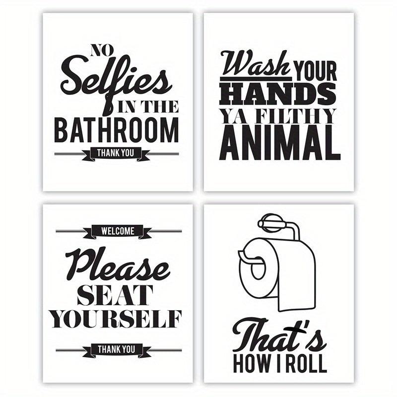 Funny Bathroom Wall Art Set Of 4 Unframed - Bathroom Signs Decor