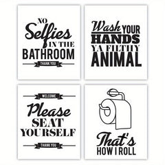 Funny Bathroom Wall Art Set Of 4 Unframed - Bathroom Signs Decor