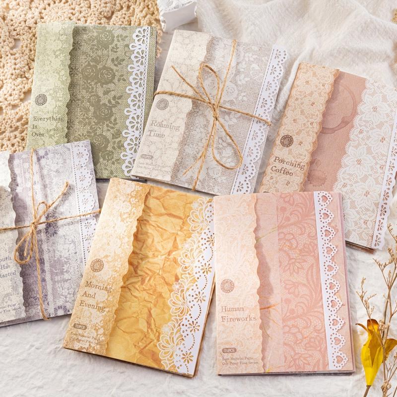 21pcs Vintage Scrapbook Paper Floral Scrapbooking Supplies