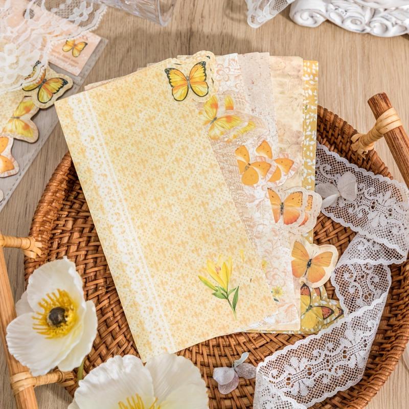 30 Sheets Vintage Flower Butterfly Scrapbook Paper Kit Non Sticky Paper Kits