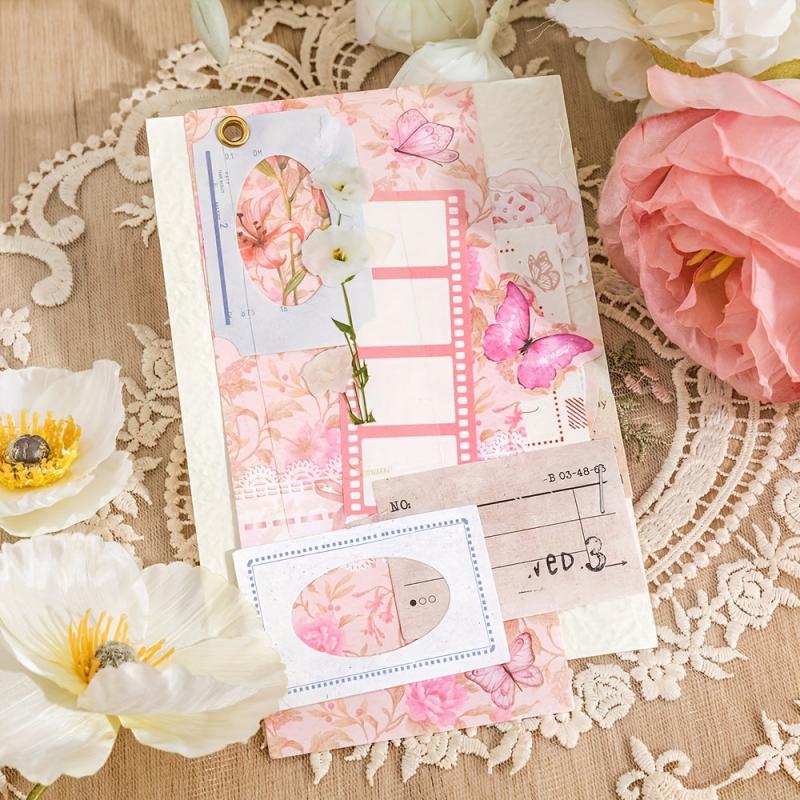 30 Sheets Vintage Flower Butterfly Scrapbook Paper Kit Non Sticky Paper Kits