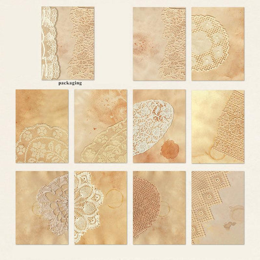 50pcs Vintage Lace Decorative Paper Collage for Bullet Journal 3.9in x 5.5in