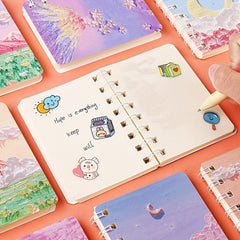 80pg Painting Landscape Coil Book A7 Mini Pocket Notepad Diary