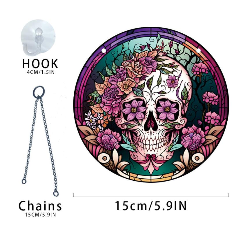 Halloween Acrylic Window Hanging Mexican Skull Painted Decorations