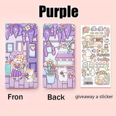 176 Pages Cartoon Notebook with Bookmark and Stickers for Students