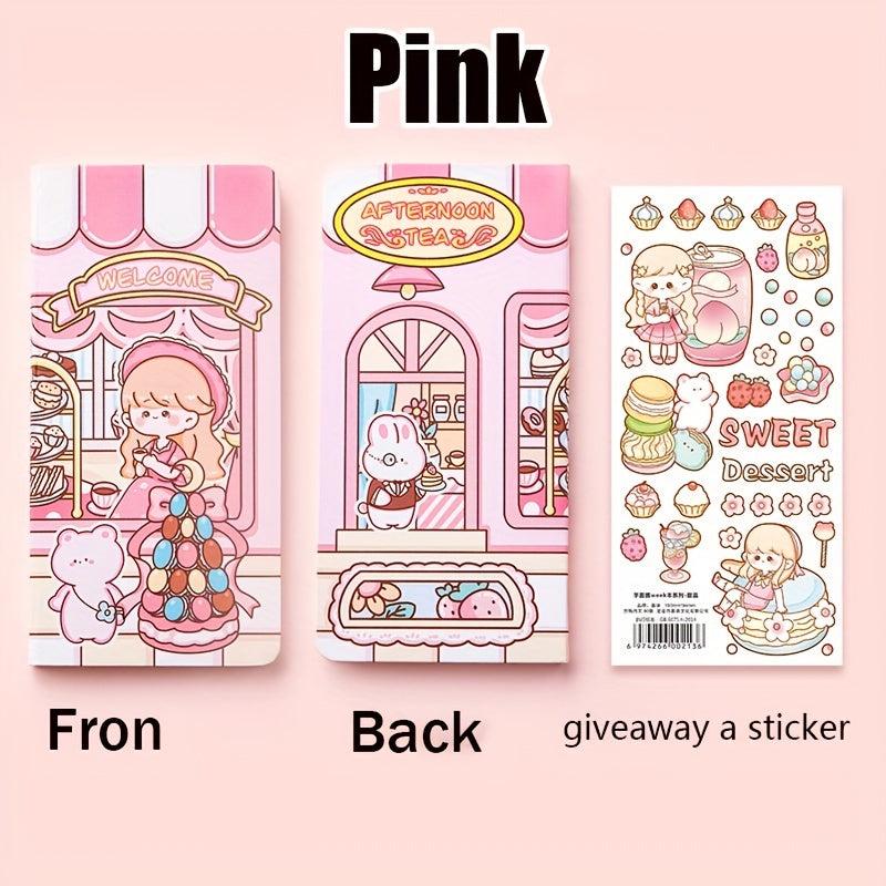 176 Pages Cartoon Notebook with Bookmark and Stickers for Students