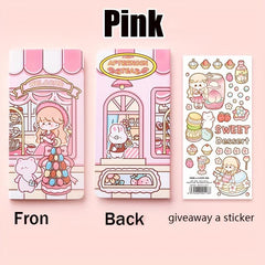 176 Pages Cartoon Notebook with Bookmark and Stickers for Students