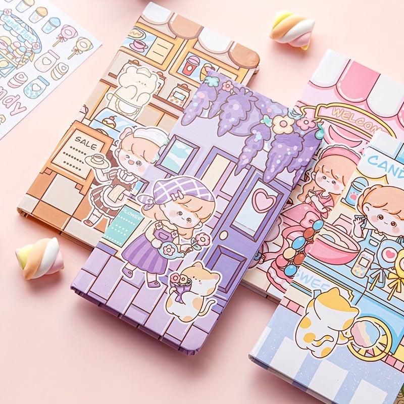 176 Pages Cartoon Notebook with Bookmark and Stickers for Students