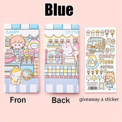 176 Pages Cartoon Notebook with Bookmark and Stickers for Students