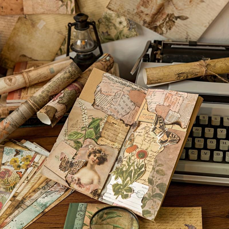 40pcs Retro Paper Note Library Series DIY Decorative Collage Base Material
