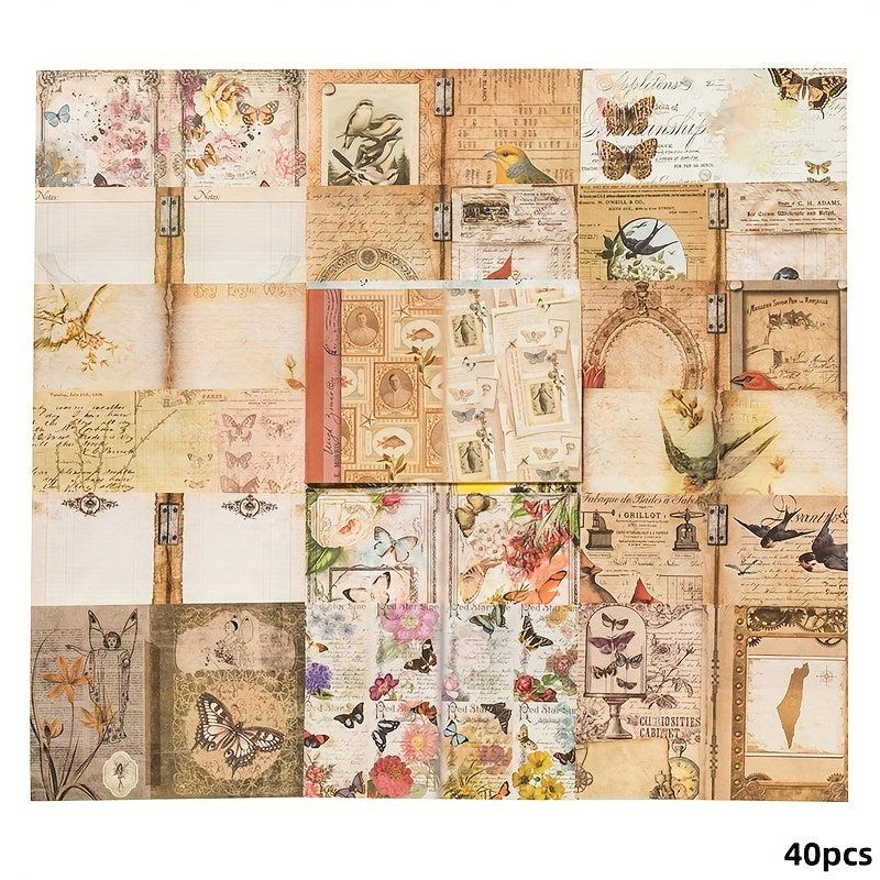 40pcs Retro Paper Note Library Series DIY Decorative Collage Base Material