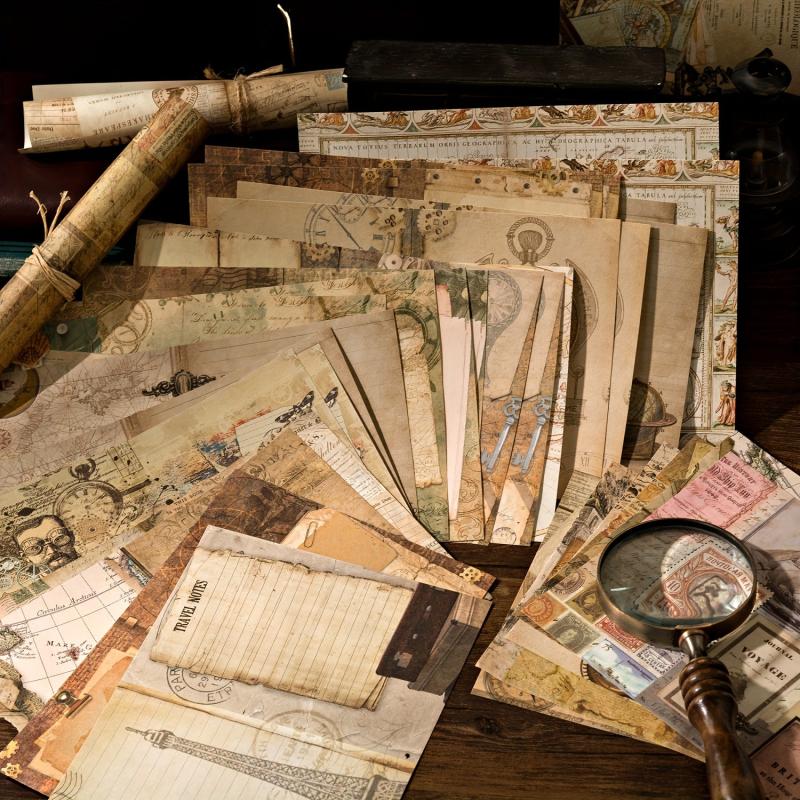 40pcs Retro Paper Note Library Series DIY Decorative Collage Base Material