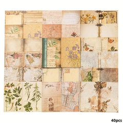 40pcs Retro Paper Note Library Series DIY Decorative Collage Base Material