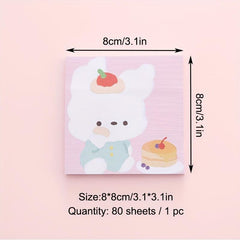 80 Sheets Cartoon Animal Sticky Notes For Students & Girls