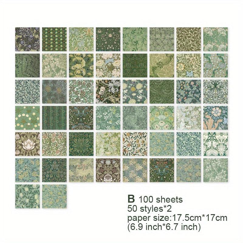 100 Sheets Vintage Floral Scrapbook Paper DIY Crafts Journals Decoupage